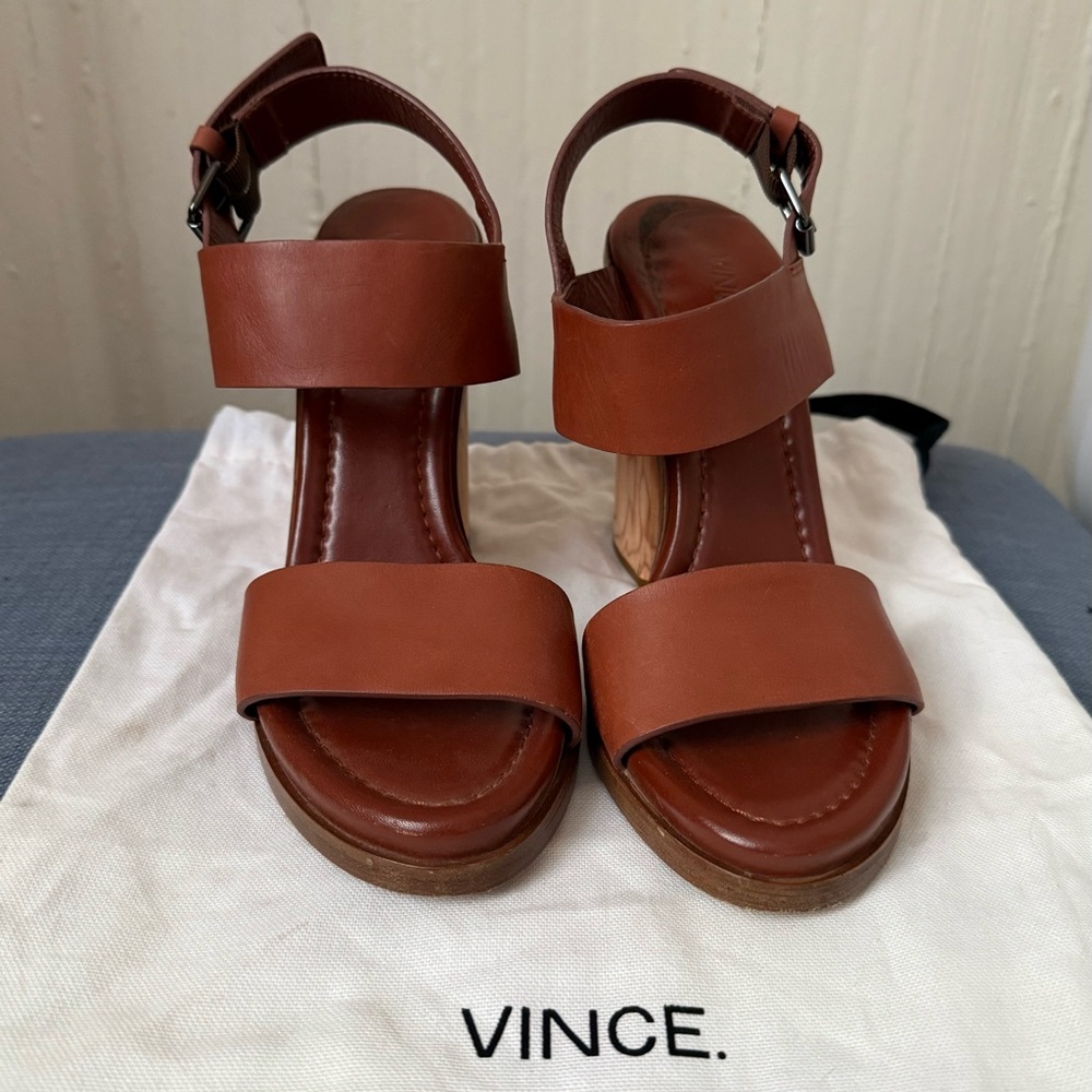 Vince Haley Leather Two-Band Wooden Sandals